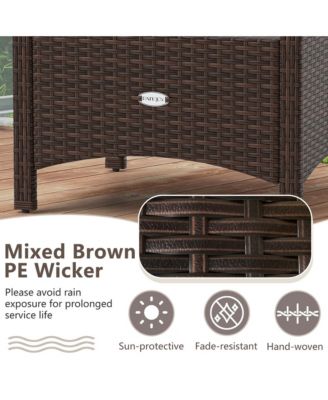 2 Pieces Outdoor Patio PE Wicker Ottomans with Removable Cushions Footstools