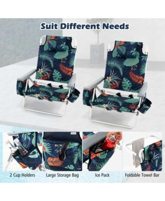 2-Pack Folding Backpack Beach Chair 5-Position Outdoor Reclining Chairs with Pillow
