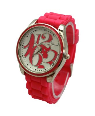 Hot Pink Round Big Face with Colorful Numbers Women Watch