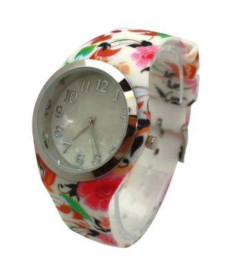 Colorful Floral Printed Silicone Band Women Watch
