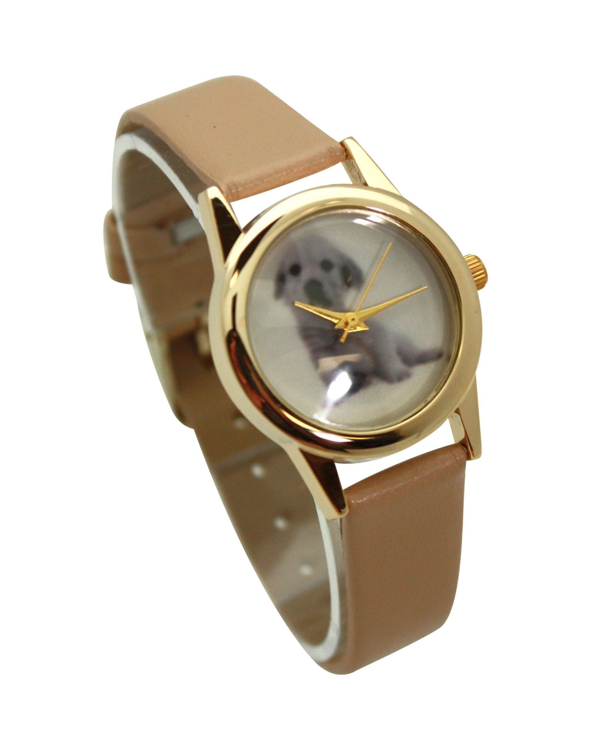 Olivia Pratt Beige Cat and Dog Face Faux Leather Band Women Watch
