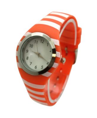 Orange Stripped Silicone Band Women Watch