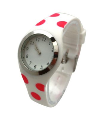 White Polka Dots Silicone Band Women Watch