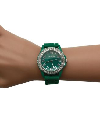 Green Every Day Silicone and Rhinestones Colorful Women Watch