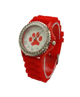 Red Every Day Silicone Paw and Rhinestones Colorful Women Watch