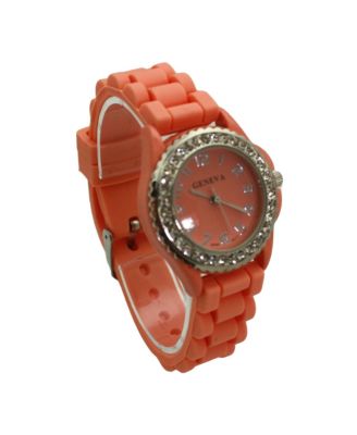 Coral Every Day Thin Band Silicone and Rhinestones Colorful Women Watch