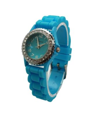 Light Blue Every Day Thin Band Silicone and Rhinestones Colorful Women Watch