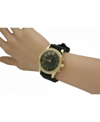 Black Rhinestone Bezel Silicone Strap Watch