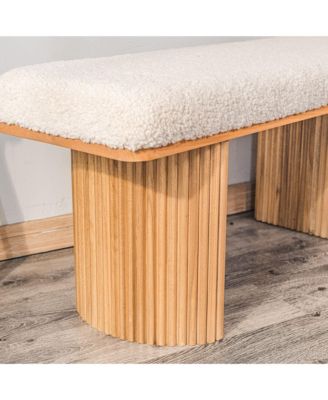 - Solid Wood and White Boucl&eacute; Bench Exotic Boho Entry