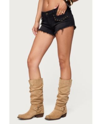 Women's Studded Low Rise Denim Micro Shorts