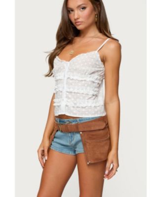 Womens Chrissa Embroidered Cotton Ruffle Top