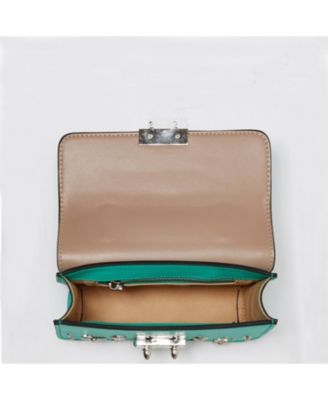 Small Green Leather Crossbody Bag with Silver Studs Designer Purse for Women