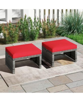 2 Pieces Patio PE Rattan Ottomans with Soft Zippered Cushions for Deck