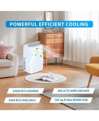 14,000 BTU Portable Air Conditioner - Efficient Cooling, Window Kit & Remote Included, White, Cools up to 750 Sq. Ft