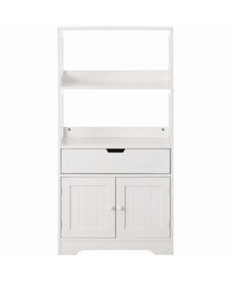 Tall Freestanding Wooden Storage Vanity, Kitchen Pantry, and Bathroom Cabinet Organizer, with 2 Open shelves, A drawer and 2 Door Cabinet