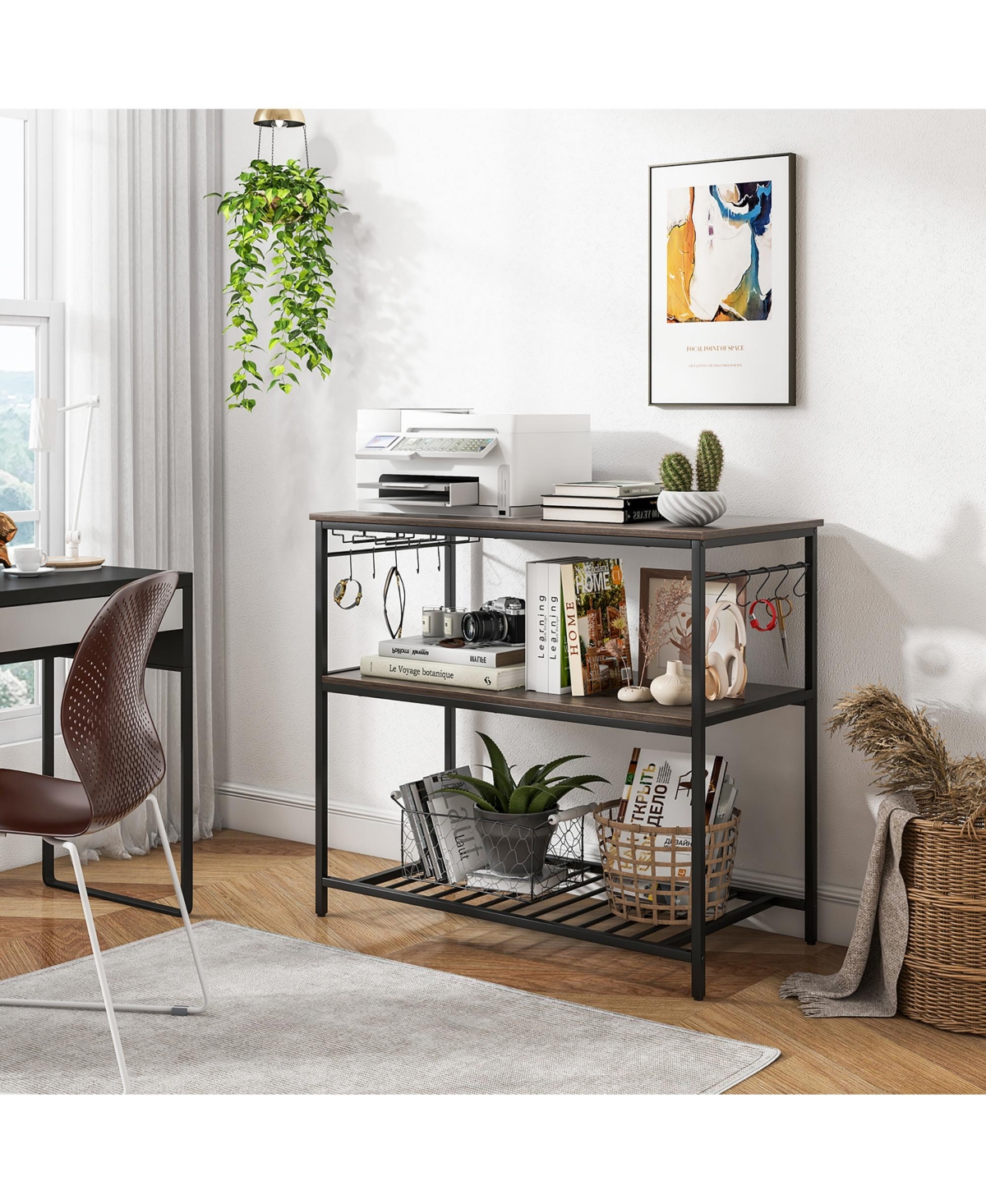 Gymax 3-Tier Kitchen Island Kitchen Shelf Wine Coffee Bar Prep Table w/Bottom Wine