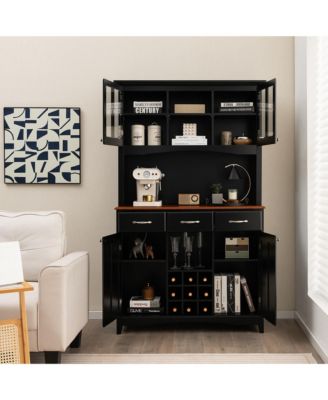 + 44" L x 72.5"H MDF, Engineered Wood Wine Rack, Drawers, Glass Doors, Adjustable Shelves Buffet & Hutch Cabinet