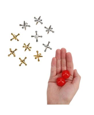 Old-Fashioned Metal Jacks in a Walnut Stain Wooden Box