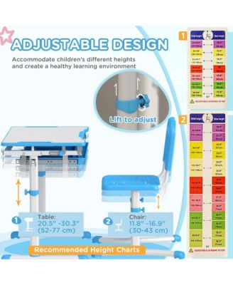 Height Adjustable Kids Desk and Chairs Set with Tilt Desktop,