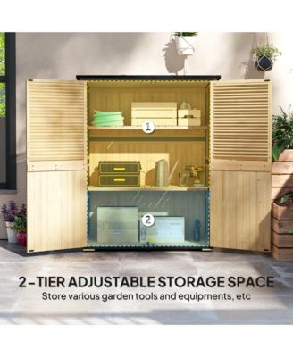 Outdoor Storage Cabinet, Wood Garden Shed with 2 Shelves, Natural