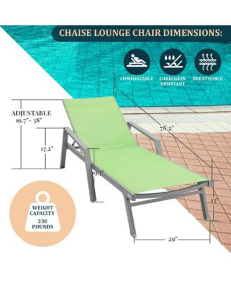 Grey Aluminum Outdoor Patio Chaise Lounge Chair With Arms