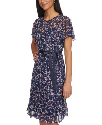 Women's Flutter-Sleeve Seamed Fit & Flare Dress