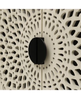 Hollow-Carved 2 Door Accent Cabinet Sideboard Buffet Storage Cabinet with Adjustable Shelf