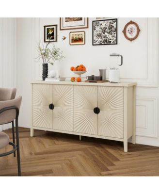 Carved Storage Cabinet With 4 Door Sideboard Coffee Bar Cabinet With Adjustable Shelf