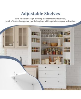 77" Freestanding Tall Kitchen Pantry Cabinet with Drawers and Adjustable Door Shelves