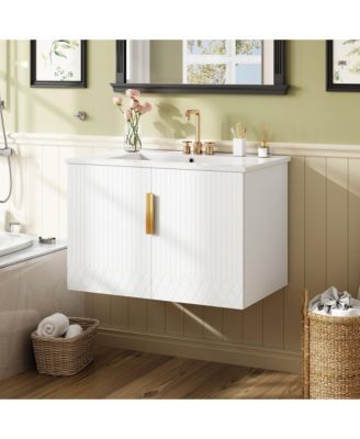 30" Bathroom Vanity with Ceramic Sink and 2 Doors, Vintage Style Storage Cabinet