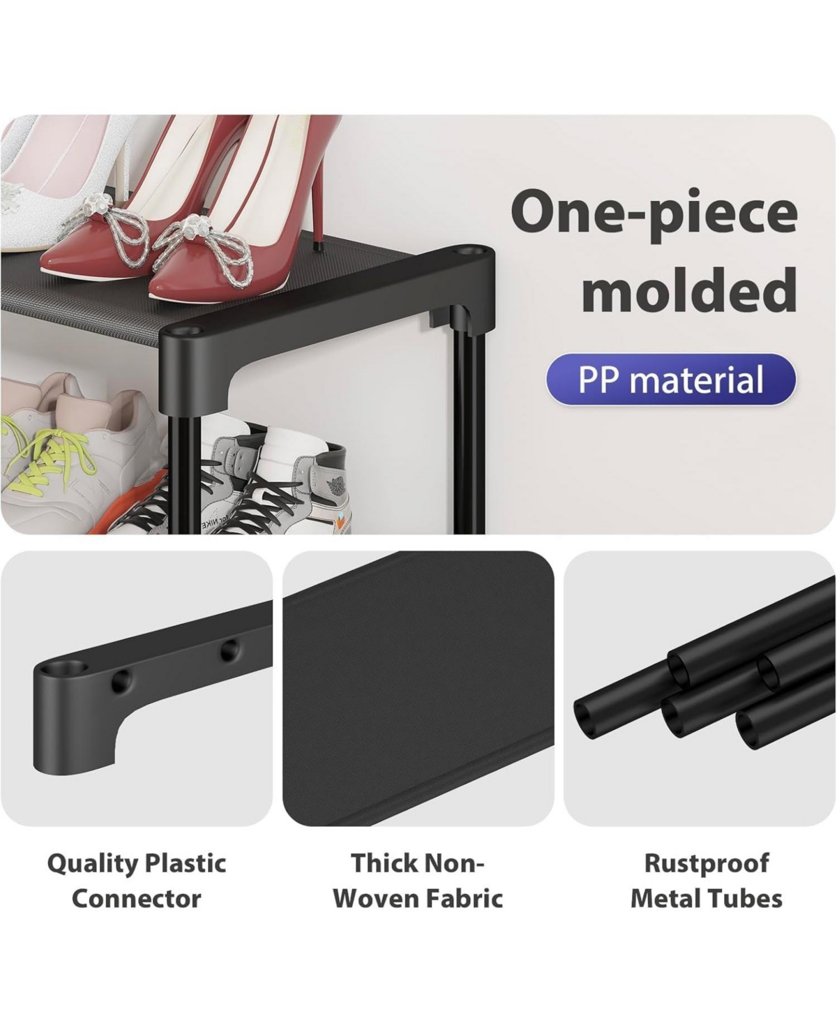 Long Shoe Rack-Shoe Organizer 2 Tier Shoe Rack for Closet Front Door Entryway Garage, Stackable Free Standing and Freely Combinable Shoe Storage, Spac