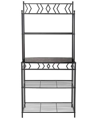 5-Tier Standing Kitchen Bakers Rack for with Storage Microwave Stand, Metal Frame with Marble Finish - Black