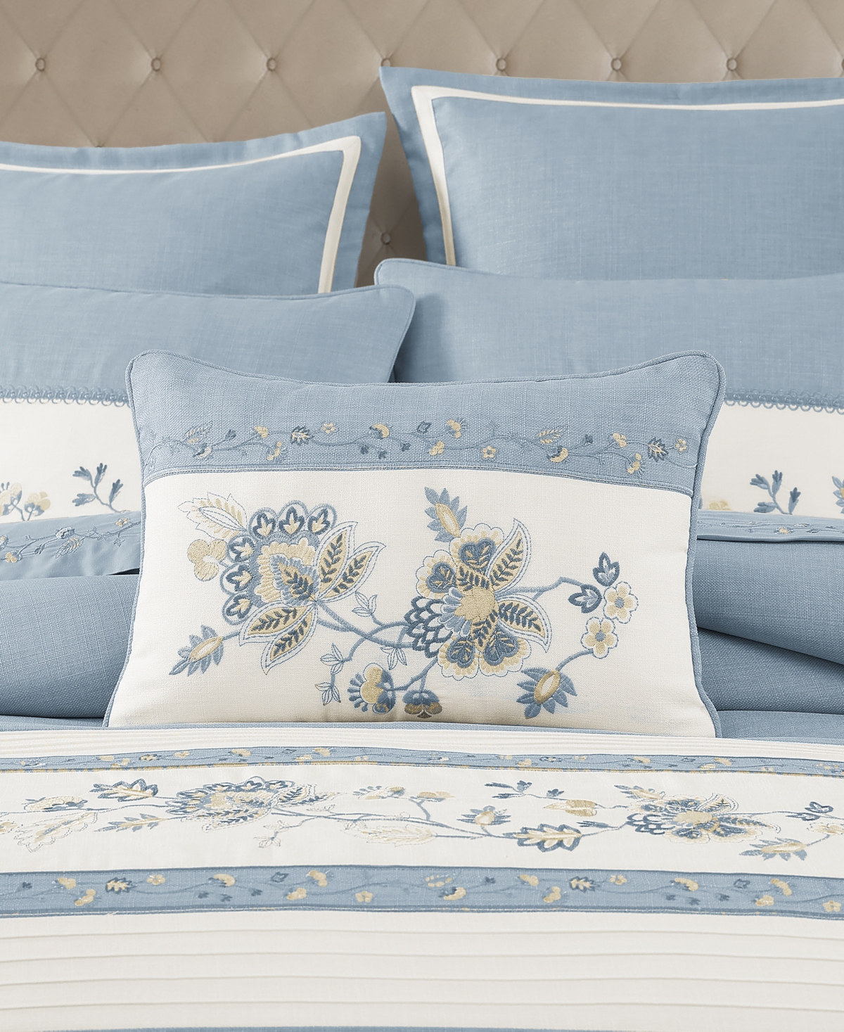 J Queen New York Garden Bloom Boudoir Decorative Pillow, 14" X 20" In Blue