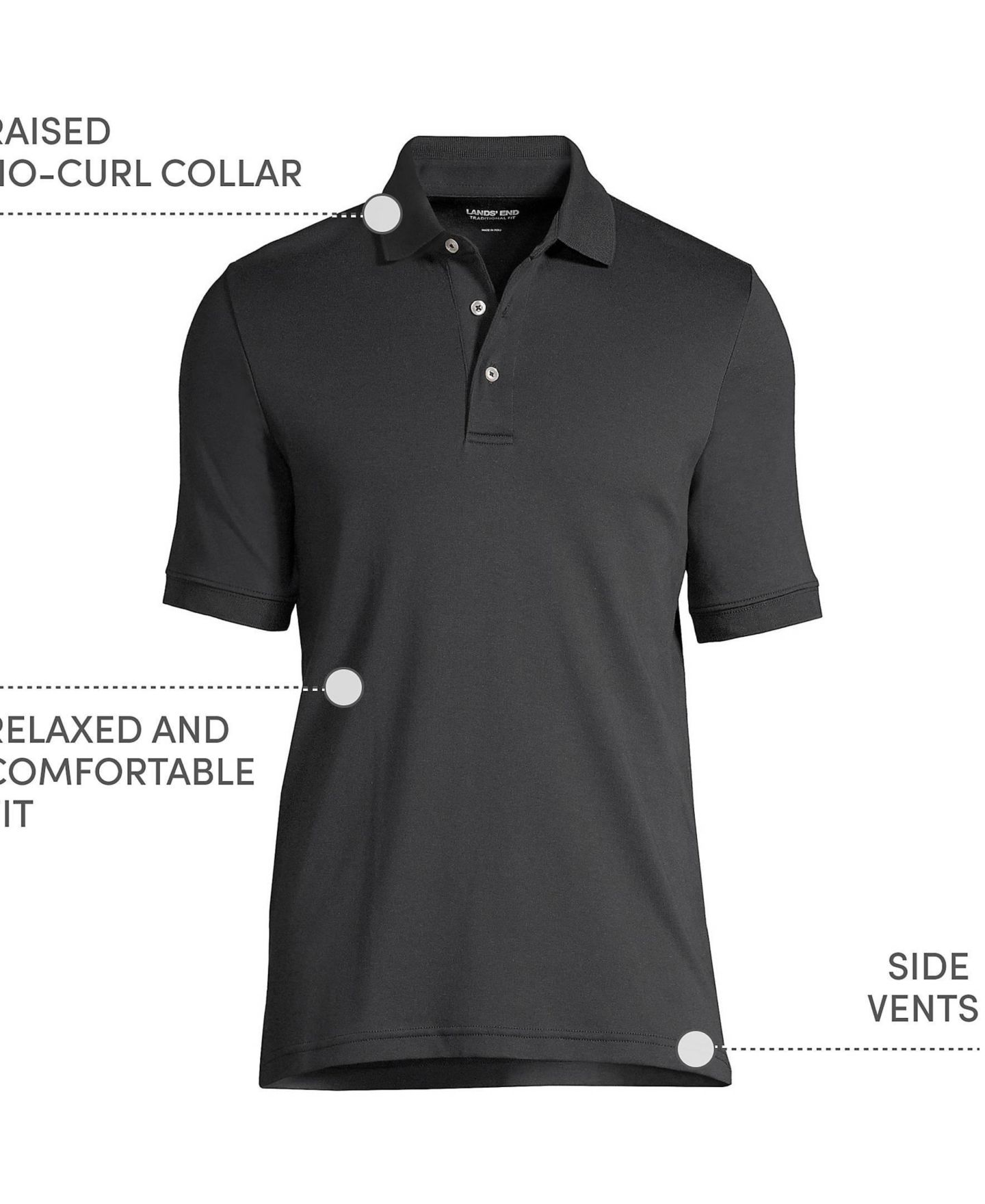 Мужское поло Lands' End Big & Tall Short Sleeve Cotton Supima Polo Shirt, цвет: Чёрный — фото 3