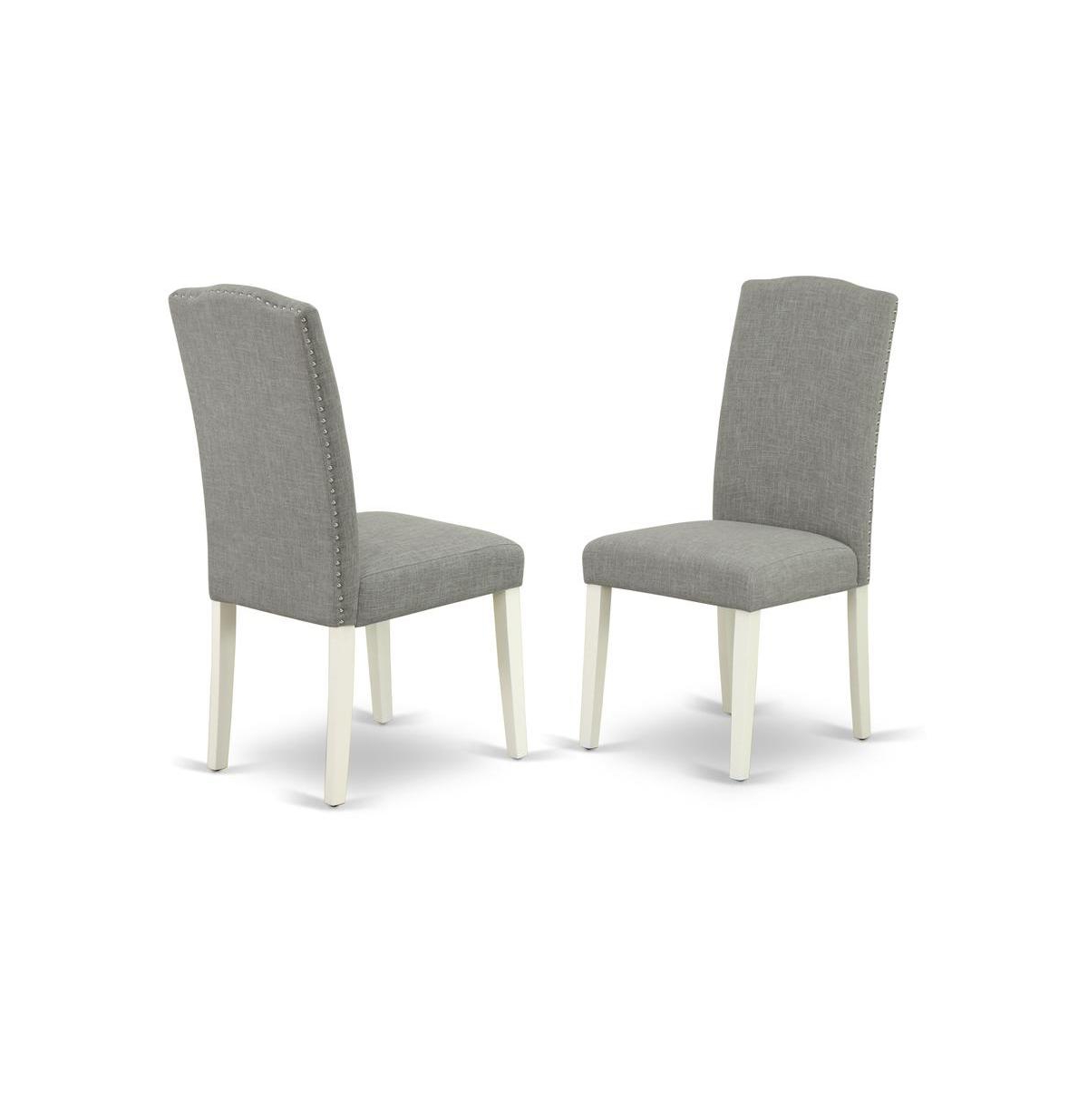 East West Furniture 5-Piece Modern Rectangular Table Set a Good Cement Color Kitchen Table Top and 4 Lovely Linen Fabric Padded Chairs with Nail Heads