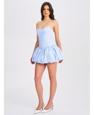 Women Oletta Blue Corset Strapless Bubble Hem Mini Dress