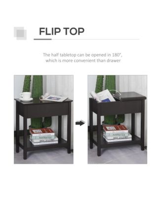 Wood Flip Top End Side Table with Cabinet Bottom Shelf for Home Office