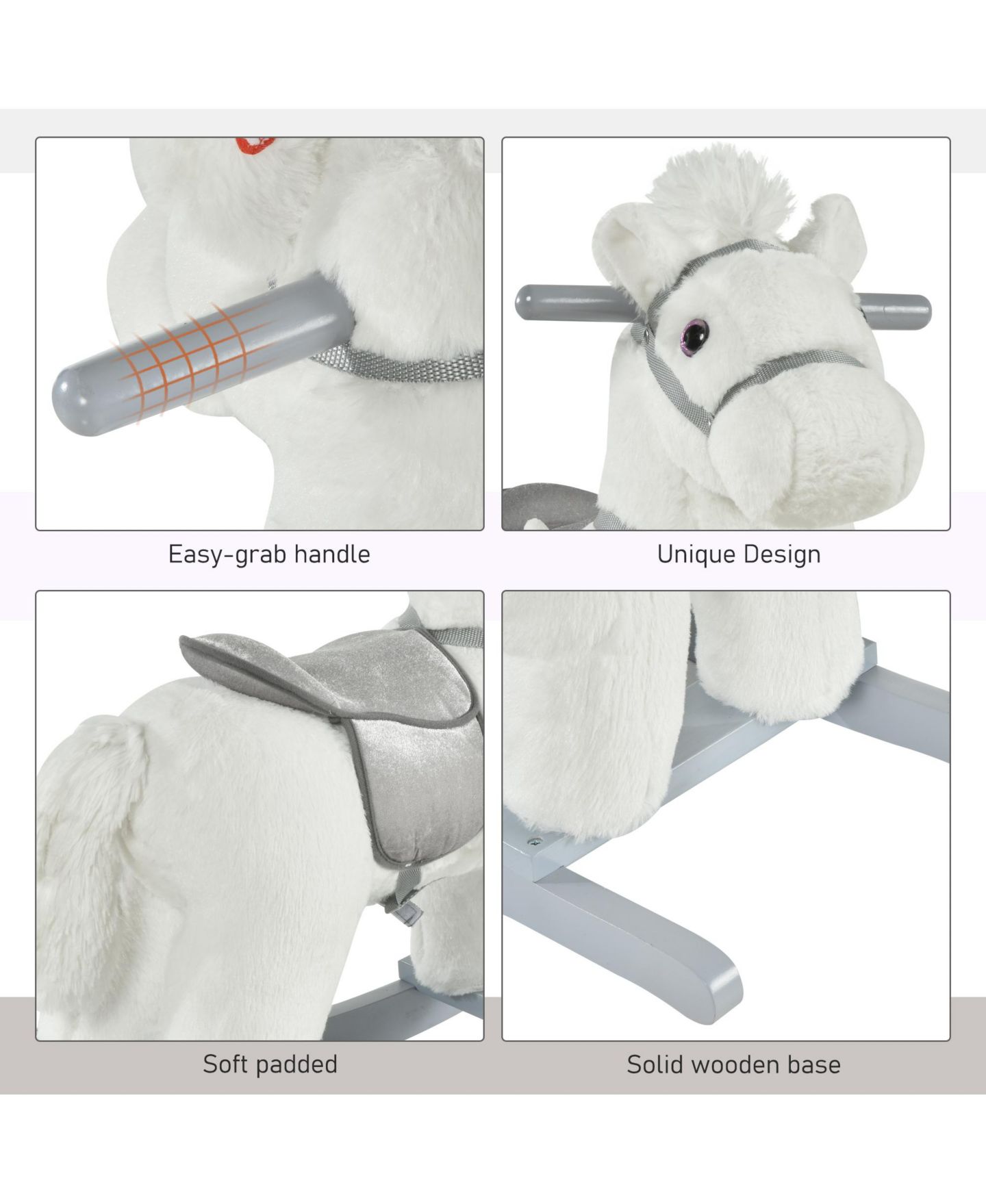 Детская мягкая игрушка Qaba Plush Rocking Horse, 66 lbs. Capacity, Ages 3+ — фото 7