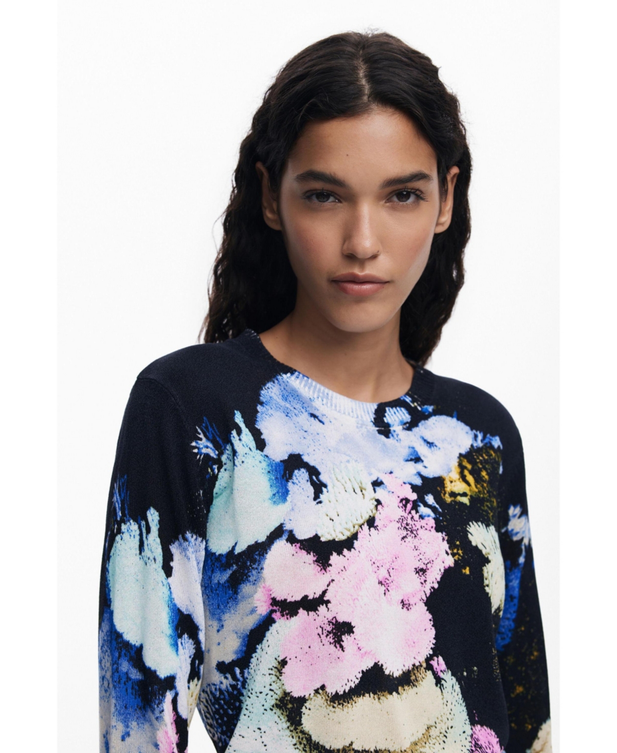 Desigual Abstract Print Crewneck Sweater In Blue