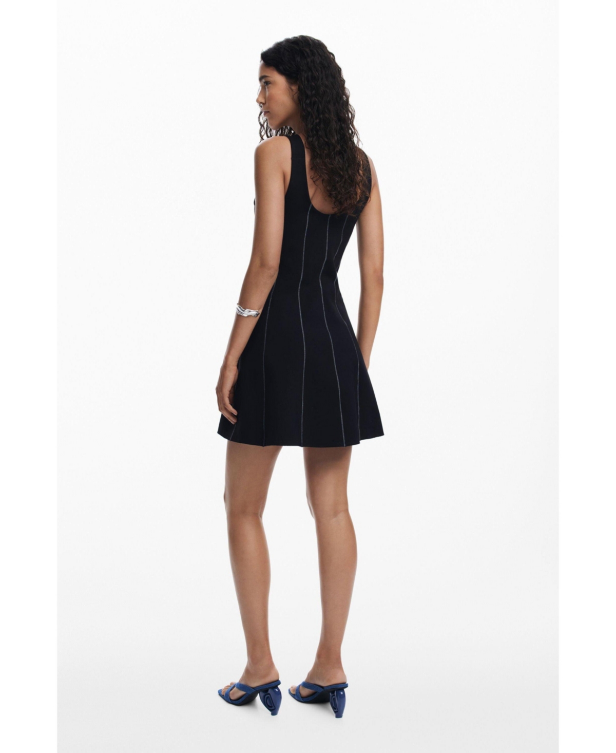 Desigual Embroidered Sleeveless Stretch Cotton Minidress In Black