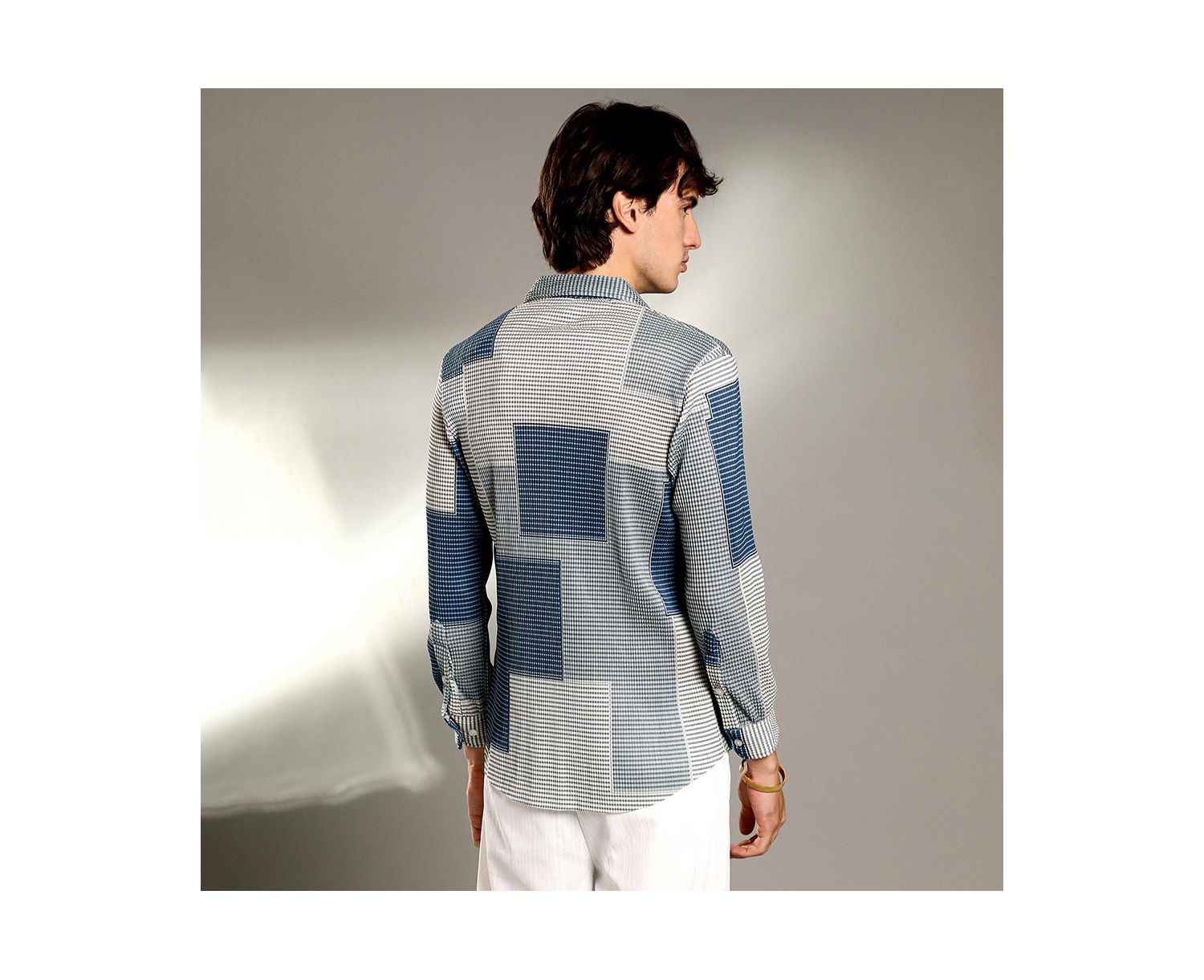 Men's Cloud Grey & Lapis Blue Retro-Pleat Shirt