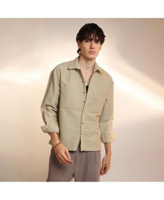 Men's Buff Beige Chevron-Woven Utility Shirt