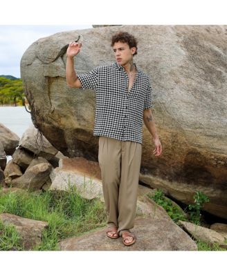 Men's Midnight Black & Powder White Lozenge-Striped Oversized Shirt