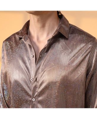 Men's Metallic Brown Sheen Chevron Shirt