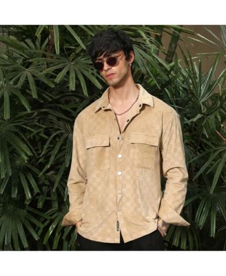 Men's Buff Beige Cubic Velvet Utility Shacket