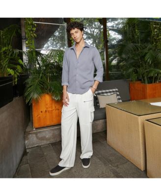 Men's Coin Grey Waffle-Textured Shirt