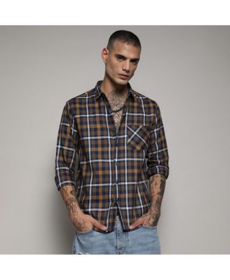 Men's Cobalt Blue & Mustard Yellow Tartan Plaid Shirt