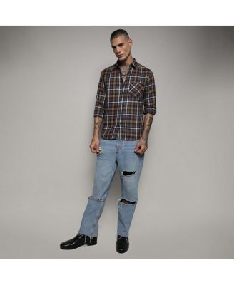 Men's Cobalt Blue & Mustard Yellow Tartan Plaid Shirt