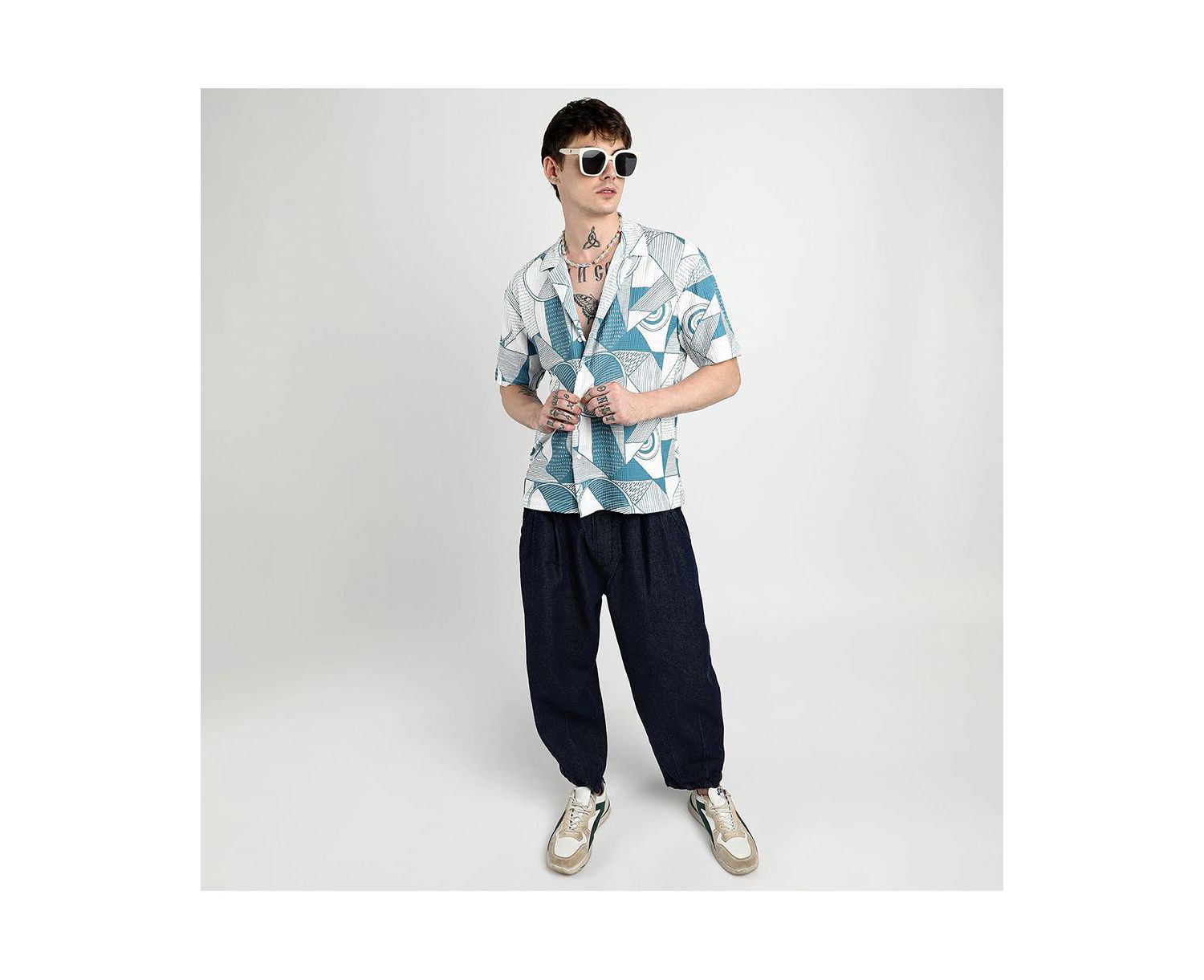 Men's Oversized Geometric Lined Shirt