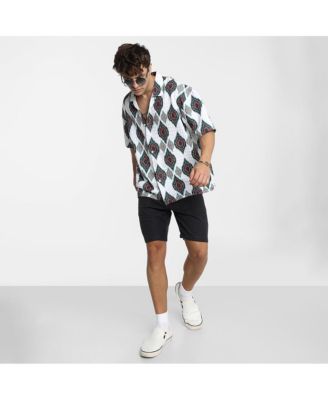 Men's Chalk White Ikkat Motif Oversized Shirt
